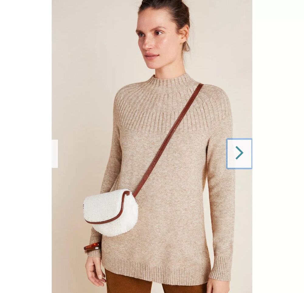 Anthropologie Women's Taupe Stretchy Mock Neck Sweater Sz S Capsule Wardrobe
